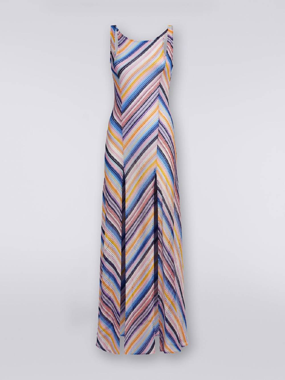 M Missoni Abito copricostume lungo in crochet rigato con spacchi