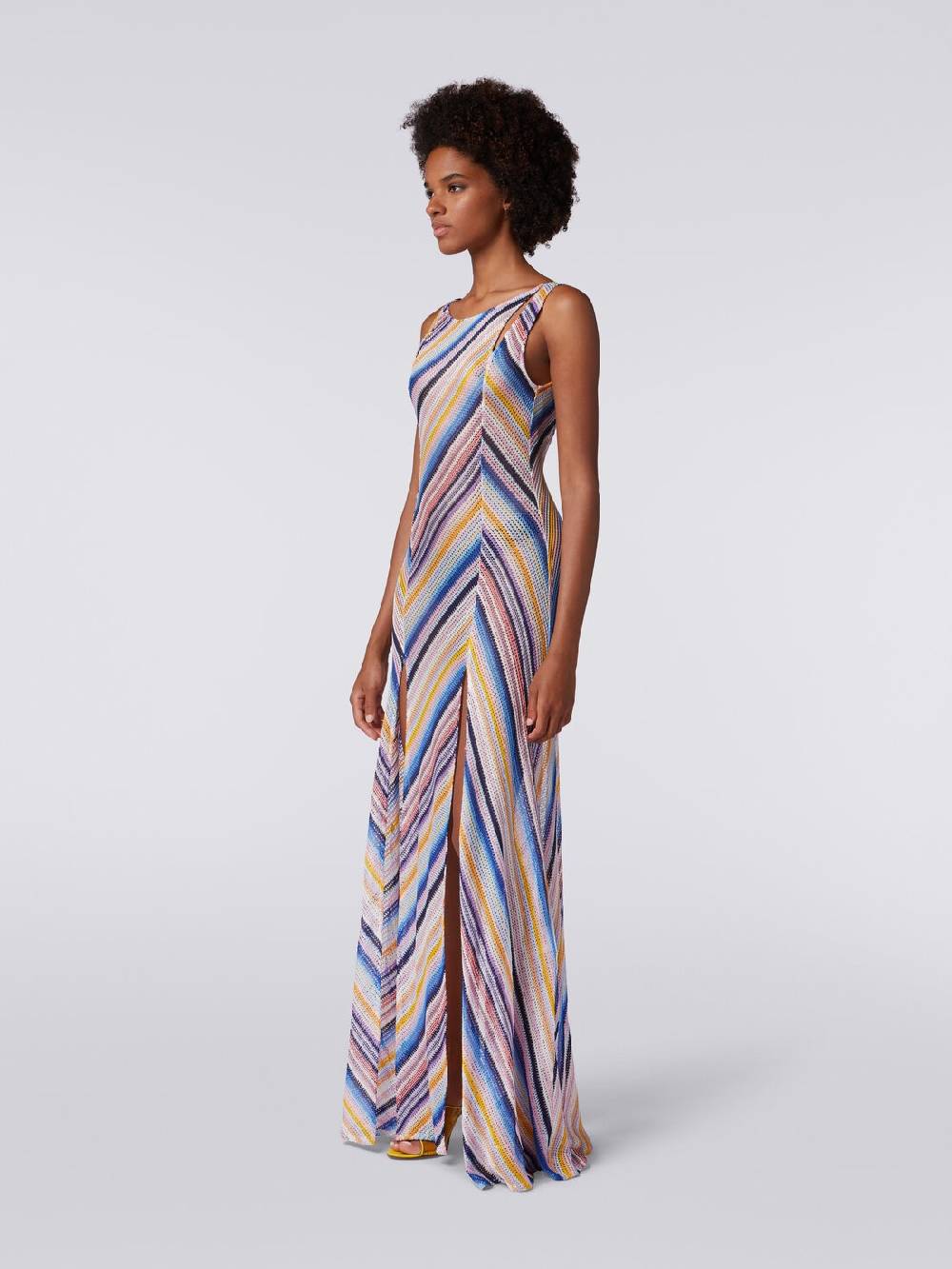 M Missoni Abito copricostume lungo in crochet rigato con spacchi