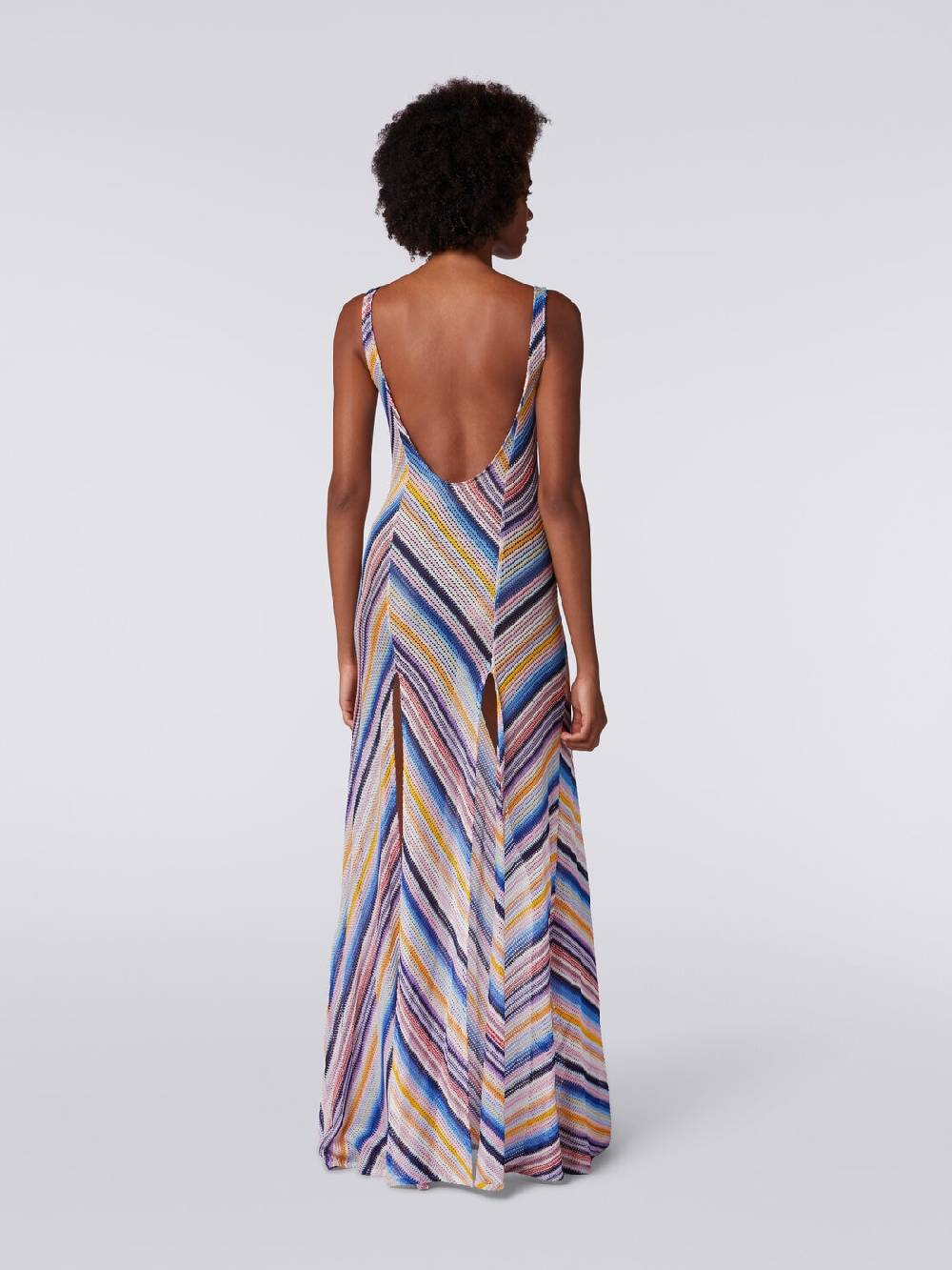 M Missoni Abito copricostume lungo in crochet rigato con spacchi